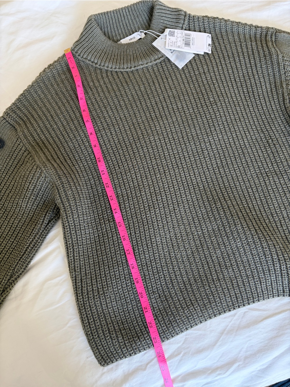 Mango Olive Green Ribbed Button-Shoulder Sweater - Picture 4 of 4